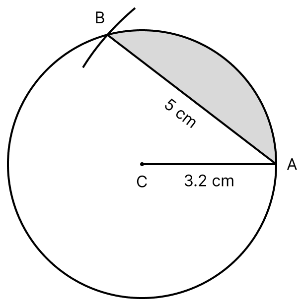 Draw a circle of radius 3.2 cm. Draw a chord AB of this circle such that AB = 5 cm. Shade the minor segment of the circle. Circles, ML Aggarwal Understanding Mathematics Solutions ICSE Class 8