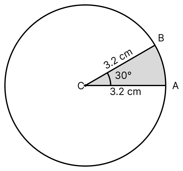 Draw a circle of radius 3.2 cm and in it make a sector of angle 30°. Draw the diagram and shade the sector. Circles, ML Aggarwal Understanding Mathematics Solutions ICSE Class 8