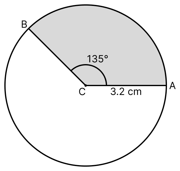 Draw a circle of radius 3.2 cm and in it make a sector of angle 135°. Draw the diagram and shade the sector. Circles, ML Aggarwal Understanding Mathematics Solutions ICSE Class 8