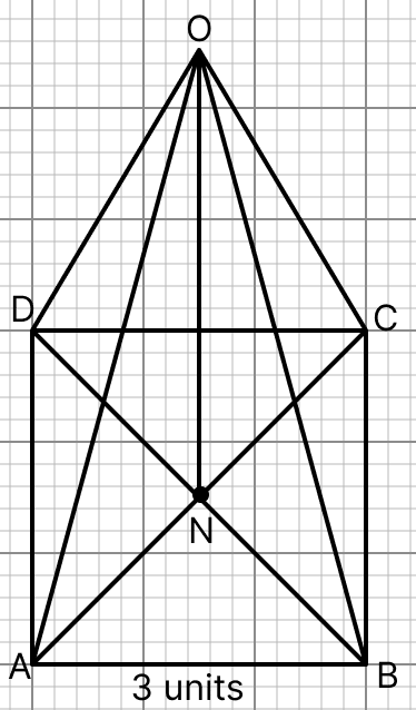 Draw an oblique sketch of a square pyramid of side 3 units and height 4 units. Visualising Solid Shapes, ML Aggarwal Understanding Mathematics Solutions ICSE Class 8