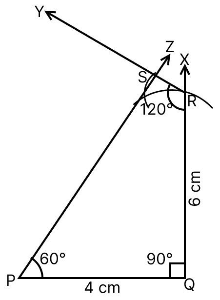 Construct a quadrilateral PQRS where PQ = 4 cm, QR = 6 cm, ∠P = 60°, ∠Q = 90° and ∠R = 120°. Construction of Quadrilaterals, ML Aggarwal Understanding Mathematics Solutions ICSE Class 8