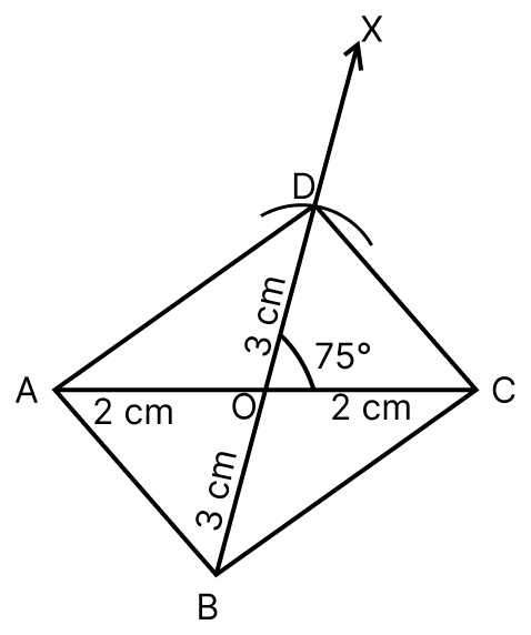 Construct a parallelogram ABCD in which diagonal AC = 4 cm, diagonal BD = 6 cm and angle between diagonals is 75°. Construction of Quadrilaterals, ML Aggarwal Understanding Mathematics Solutions ICSE Class 8