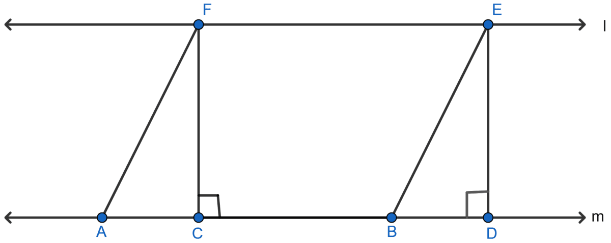 In the adjoining figure, if l || m, AF || BE, FC ⊥ m and ED ⊥ m, then the correct statement is? Theorems on Area, ML Aggarwal Understanding Mathematics Solutions ICSE Class 9.