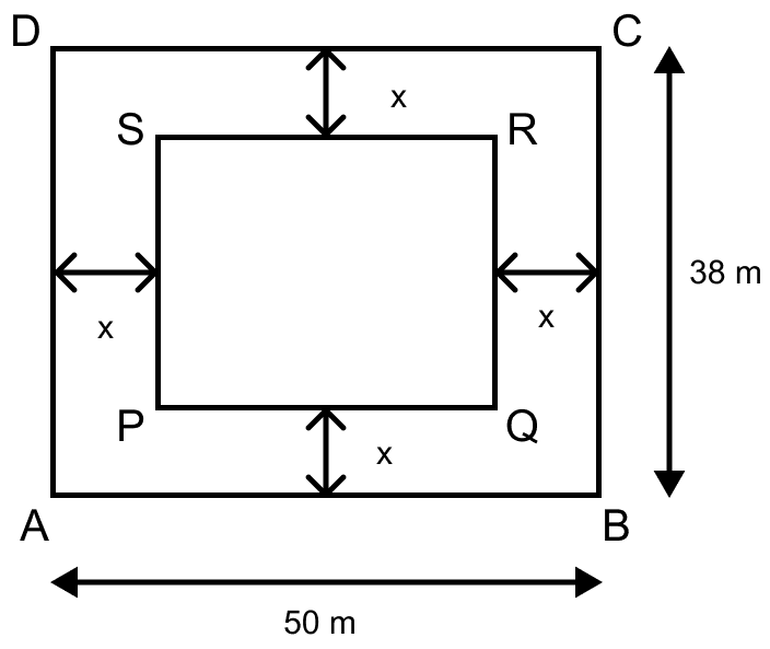 A foot path of uniform width runs all around the inside of a rectangular field 50 m long and 38 m wide. If the area of the path is 492 m^2, find its width. Mensuration, ML Aggarwal Understanding Mathematics Solutions ICSE Class 9.