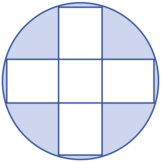 In the figure, there are five squares each of side 2 cm. (i) Find the radius of the circle. (ii) Find the area of the shaded region. Mensuration, ML Aggarwal Understanding Mathematics Solutions ICSE Class 9.