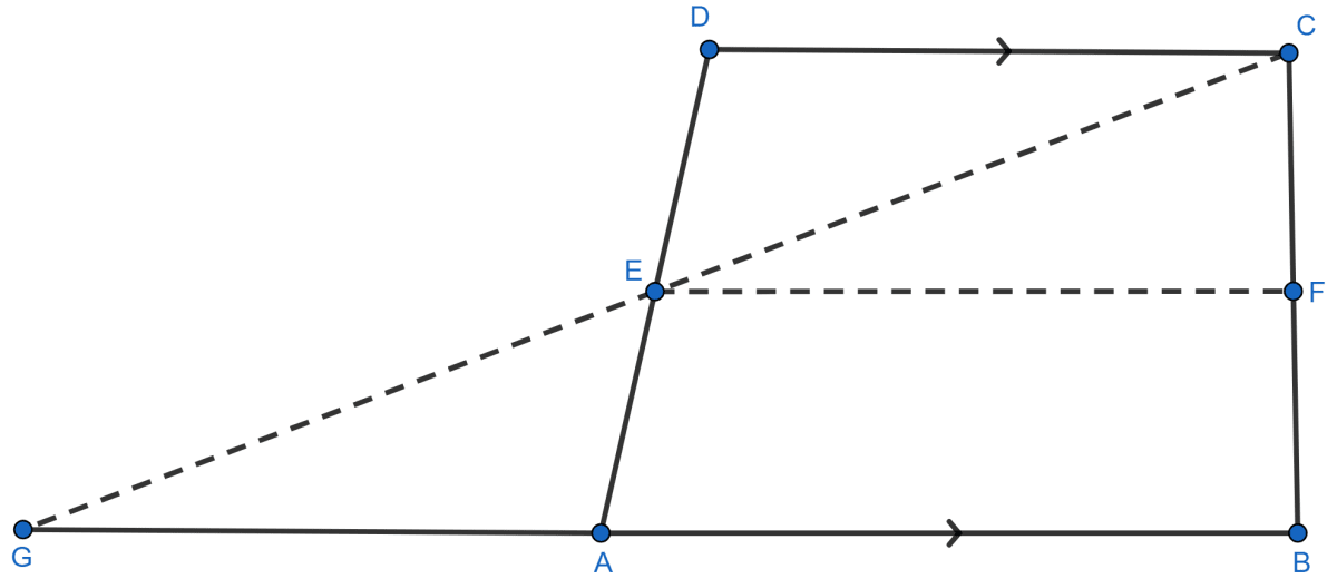 In the quadrilateral, AB || DC. E and F are mid-points of non-parallel sides AD and BC. Calculate (i) EF if AB = 6 cm and DC = 4 cm (ii) AB if DC = 8 cm and EF = 9 cm. Mid-point Theorem, ML Aggarwal Understanding Mathematics Solutions ICSE Class 9.