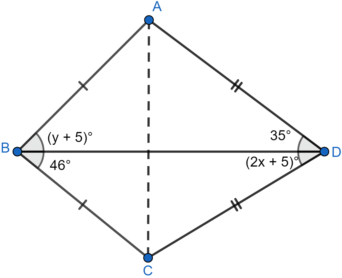 In the adjoining figure, find the values of x and y. Triangles, ML Aggarwal Understanding Mathematics Solutions ICSE Class 9.