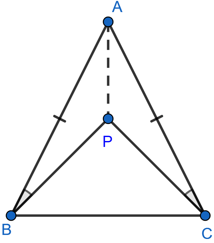 ABC is an isosceles triangle in which AB = AC. P is any point in the interior of △ABC such that ∠ABP = ∠ACP. Prove that  BP = CP, AP bisects ∠BAC. Triangles, ML Aggarwal Understanding Mathematics Solutions ICSE Class 9.