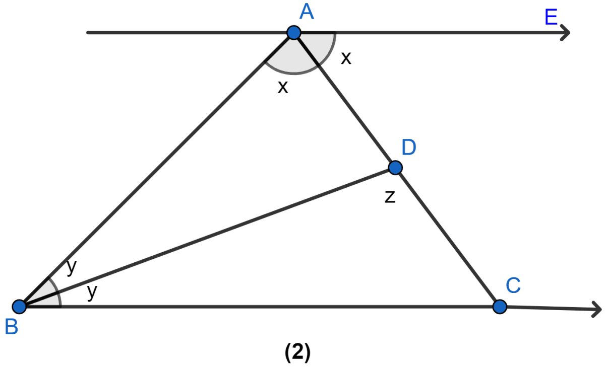 In the figure (2) given below, prove that x + y = 90°, z = 90°, AB = BC. Triangles, ML Aggarwal Understanding Mathematics Solutions ICSE Class 9.