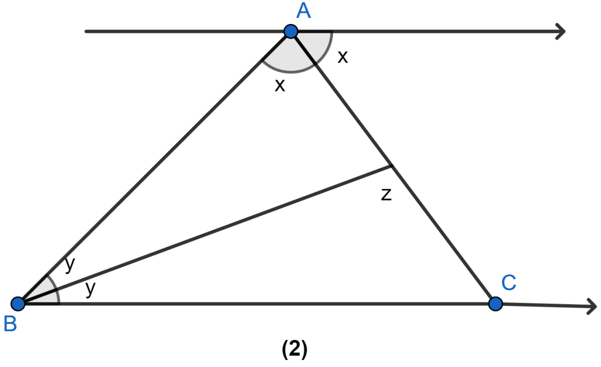 In the figure (2) given below, prove that x + y = 90°, z = 90°, AB = BC. Triangles, ML Aggarwal Understanding Mathematics Solutions ICSE Class 9.