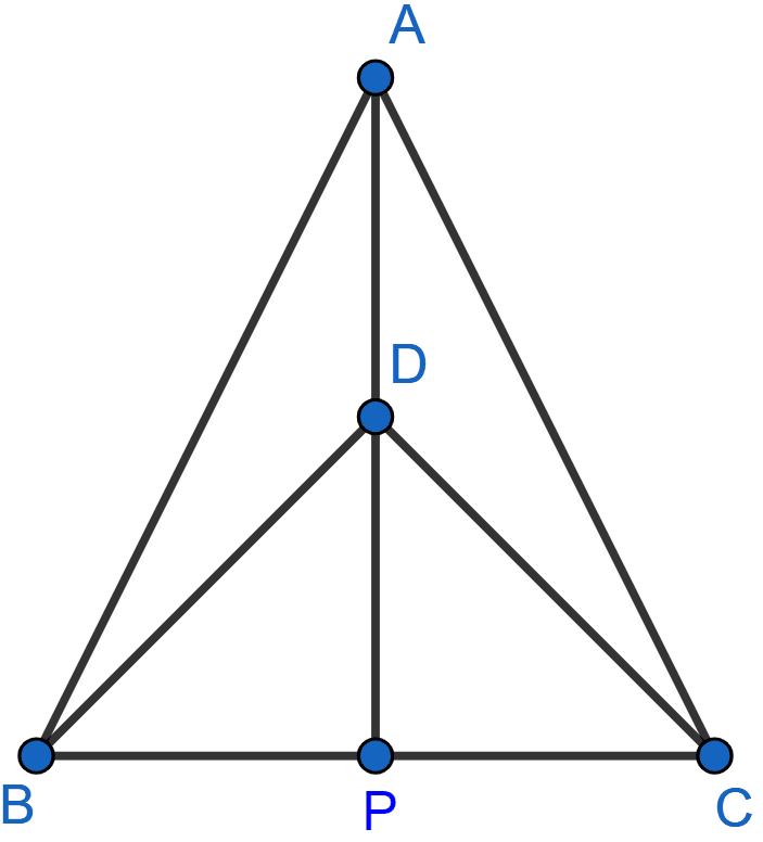 In the adjoining figure, ABC and DBC are two isosceles triangles on the same base BC and vertices A and D are on the same side of BC. If AD is extended to intersect BC at P, show that △ABD ≅ △ACD, △ABP ≅ △ACP, AP bisects ∠A as well as ∠D, AP is the perpendicular bisector of BC. Triangles, ML Aggarwal Understanding Mathematics Solutions ICSE Class 9.