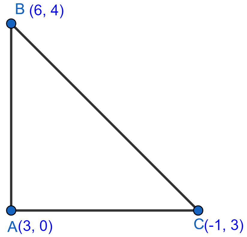 Prove that the points (3, 0), (6, 4) and (-1, 3) are the vertices of a right angled isosceles triangle. Coordinate Geometry, ML Aggarwal Understanding Mathematics Solutions ICSE Class 9.