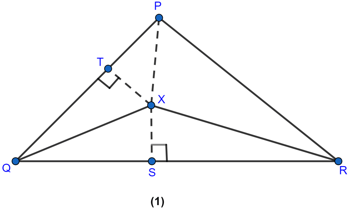 In the figure (1) given below, QX, RX are bisectors of angles PQR and PRQ respectively of △PQR. If XS ⊥ QR and XT ⊥ PQ, prove that △XTQ ≅ △XSQ, PX bisects the angle P. Triangles, ML Aggarwal Understanding Mathematics Solutions ICSE Class 9.