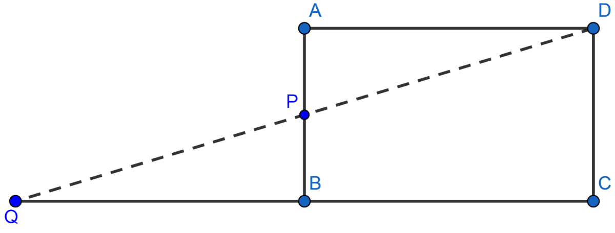 ABCD is a rectangle and P is the mid-point of AB. DP is produced to meet CB at Q. Prove that the area of rectangle ABCD = area of ∆DQC. Theorems on Area, ML Aggarwal Understanding Mathematics Solutions ICSE Class 9.