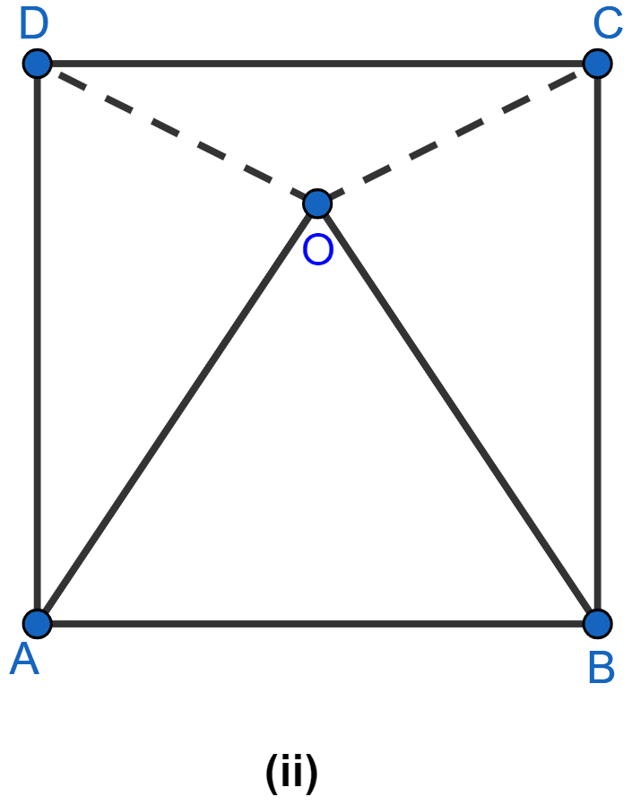 In the figure (ii), O is the point in the interior of a square ABCD such that OAB is an equilateral triangle. Show that OCD is an isosceles triangle. Triangles, ML Aggarwal Understanding Mathematics Solutions ICSE Class 9.