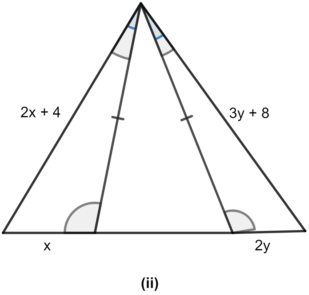 In the figure, find the values of x and y. Triangles, ML Aggarwal Understanding Mathematics Solutions ICSE Class 9.