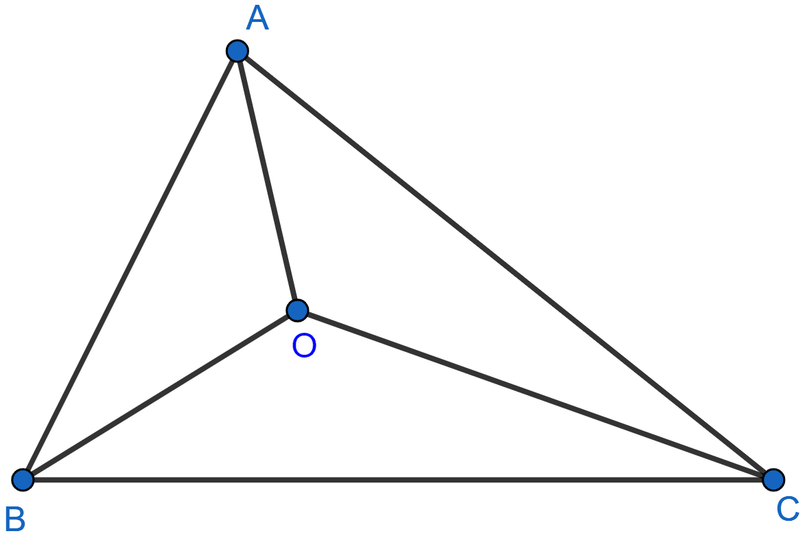 If O is any point in the interior of a triangle ABC, show that OA + OB + OC > (1/2)(AB + BC + CA). Triangles, ML Aggarwal Understanding Mathematics Solutions ICSE Class 9.