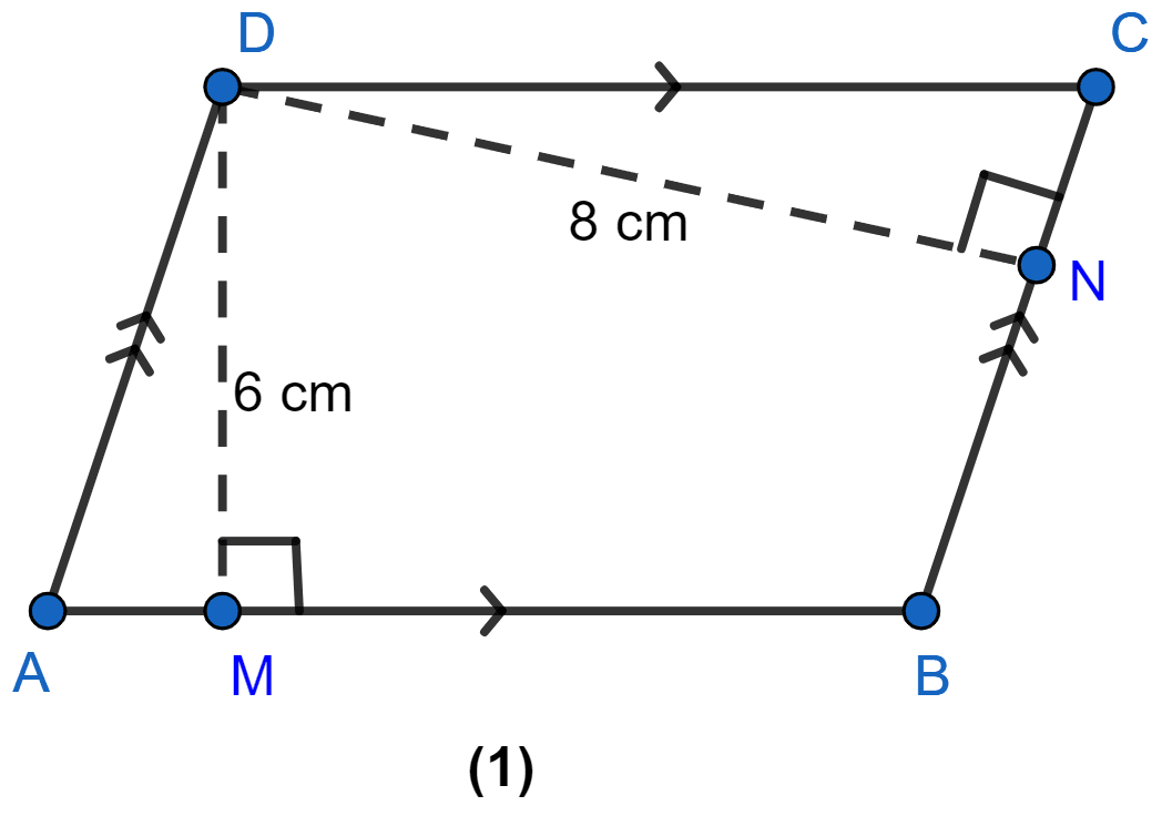 In figure (1) given below, the perimeter of the parallelogram is 42 cm. Calculate the lengths of the sides of the parallelogram. Theorems on Area, ML Aggarwal Understanding Mathematics Solutions ICSE Class 9.