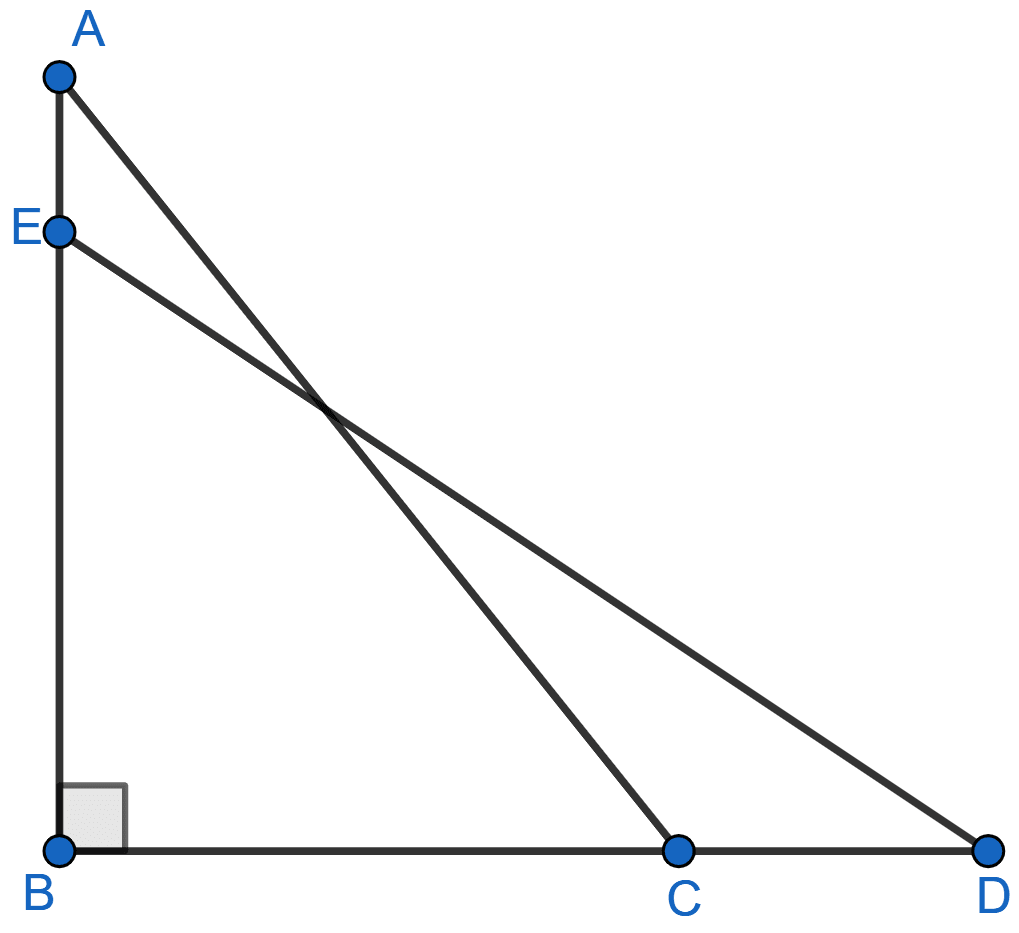 In figure, BC = 5 cm, ∠B = 90°, AB = 5AE, CD = 2AE and AC = ED. Calculate the lengths of EA, CD, AB and AC. Pythagoras Theorem, ML Aggarwal Understanding Mathematics Solutions ICSE Class 9.