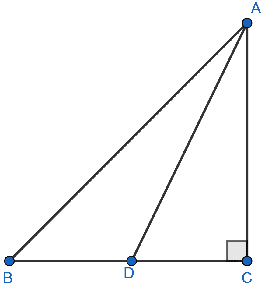 In figure, ABC is a right triangle right angled at C. If D is mid-point of BC, prove that AB^2 = 4AD^2 - 3AC^2. Pythagoras Theorem, ML Aggarwal Understanding Mathematics Solutions ICSE Class 9.