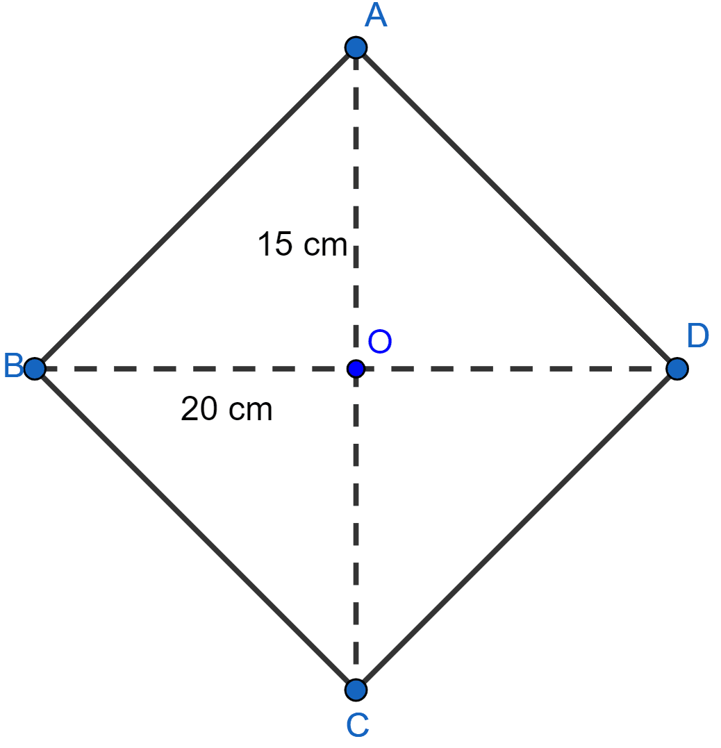 In rhombus if diagonals are 30 cm and 40 cm, find its perimeter. Pythagoras Theorem, ML Aggarwal Understanding Mathematics Solutions ICSE Class 9.