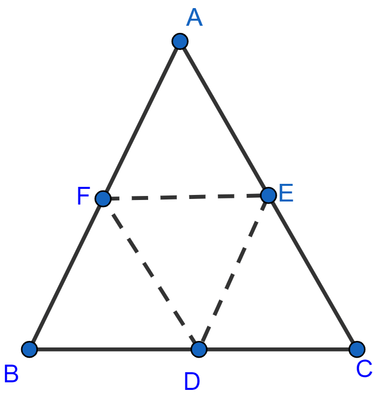 In the figure, D, E and F are mid-points of the sides BC, CA and AB respectively of △ ABC. If AB = 6 cm, BC = 4.8 cm and CA = 5.6 cm, find the perimeter of (i) the trapezium of FBCE (ii) the triangle DEF. Mid-point Theorem, ML Aggarwal Understanding Mathematics Solutions ICSE Class 9.