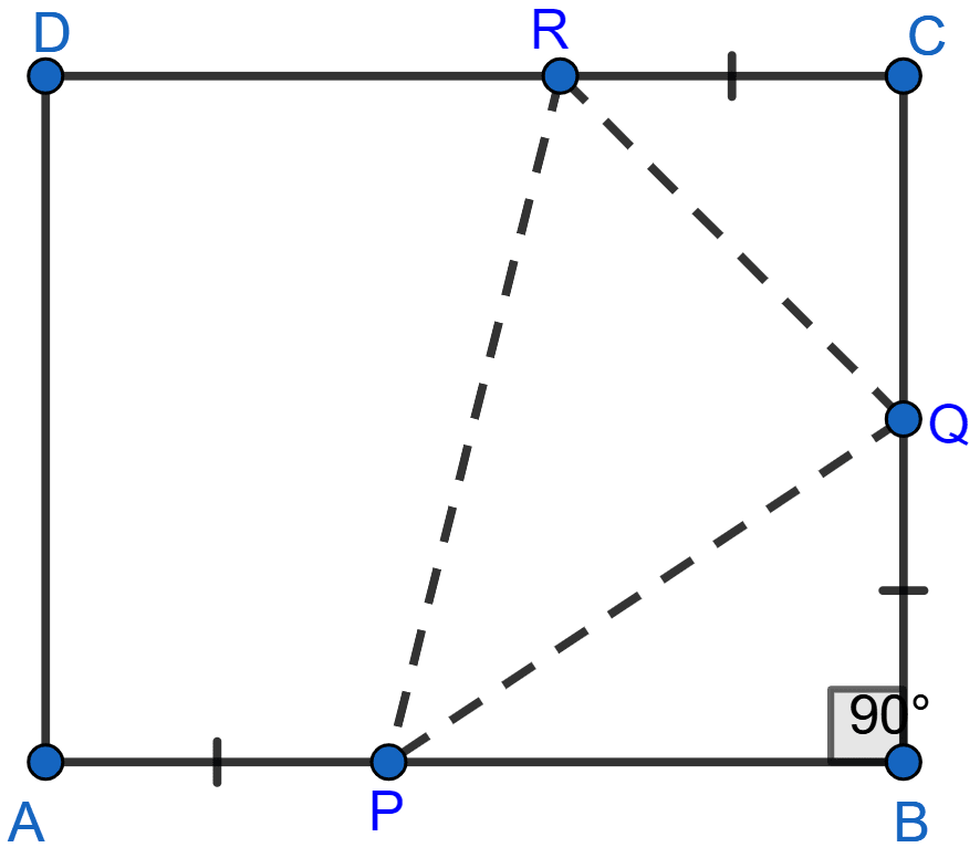 In the adjoining figure, ABCD is a square. P, Q and R are points on the sides AB, BC and CD respectively such that AP = BQ = CR and ∠PQR = 90°. Prove that △PBQ ≅ △QCR, PQ = QR, ∠PRQ = 45°. Triangles, ML Aggarwal Understanding Mathematics Solutions ICSE Class 9.