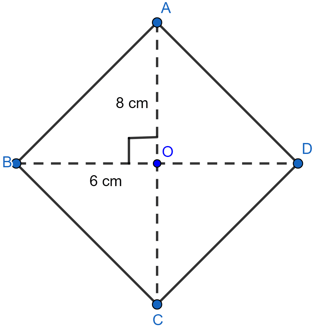 The lengths of the diagonals of a rhombus are 16 cm and 12 cm. The length of the side of rhombus is? Pythagoras Theorem, ML Aggarwal Understanding Mathematics Solutions ICSE Class 9.