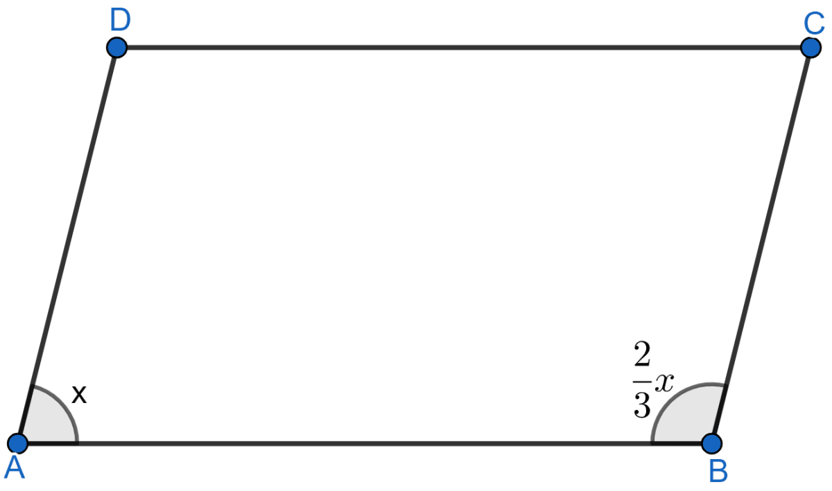 If an angle of a parallelogram is two-thirds of its adjacent angle, find the angles of the parallelogram. Rectilinear Figures, ML Aggarwal Understanding Mathematics Solutions ICSE Class 9.