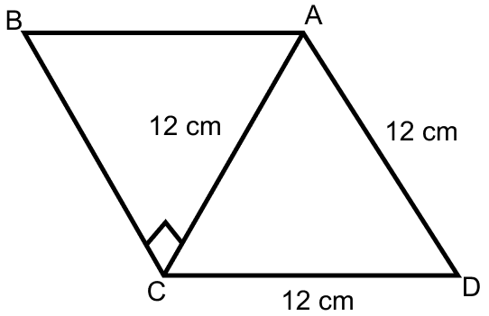 Find the area of the quadrilateral ABCD in which ∠BCA = 90°, AB = 13 cm and ACD is an equilateral triangle of side 12 cm. Mensuration, ML Aggarwal Understanding Mathematics Solutions ICSE Class 9.