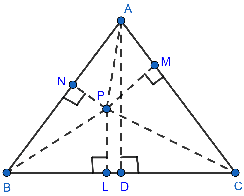 Perpendiculars are drawn from a point within an equilateral triangle to the three sides. Prove that the sum of the three perpendiculars is equal to the altitude of the triangle. Theorems on Area, ML Aggarwal Understanding Mathematics Solutions ICSE Class 9.