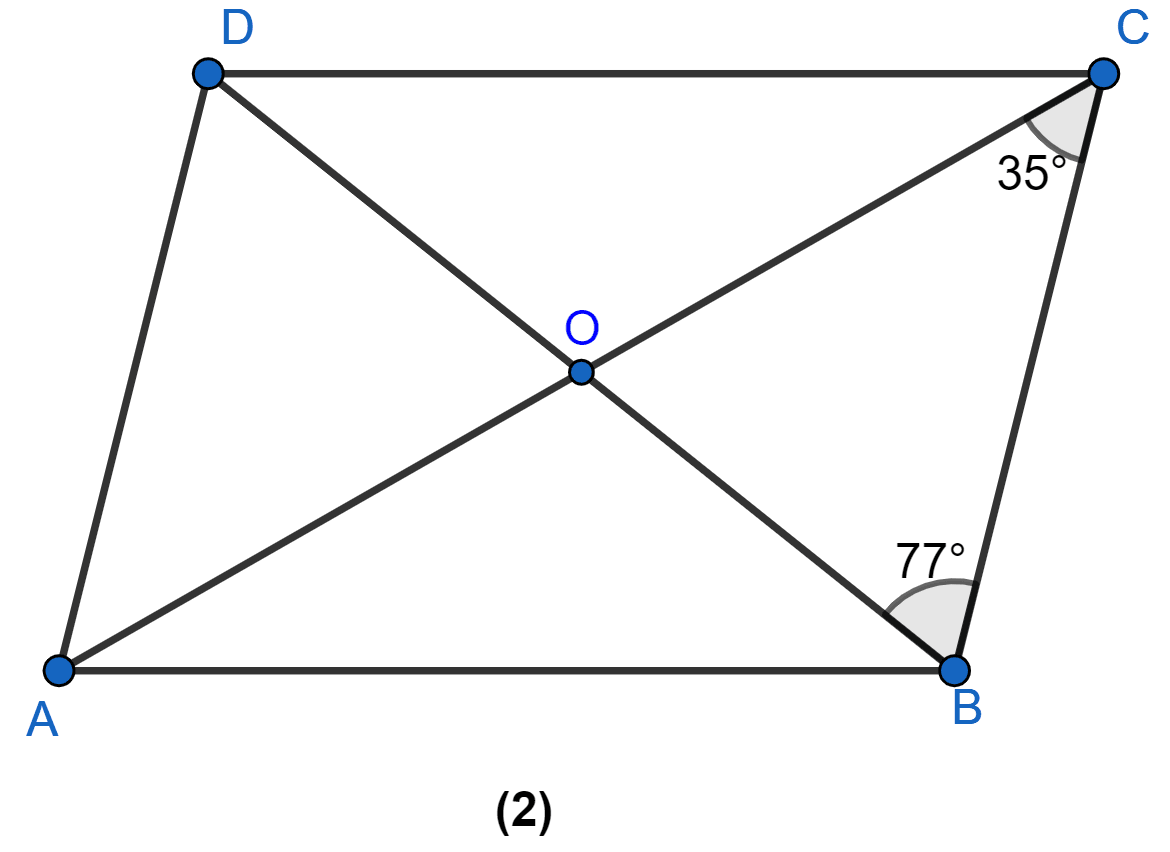 In figure (2) given below, ABCD is a parallelogram. Find the angles of △AOD. Rectilinear Figures, ML Aggarwal Understanding Mathematics Solutions ICSE Class 9.