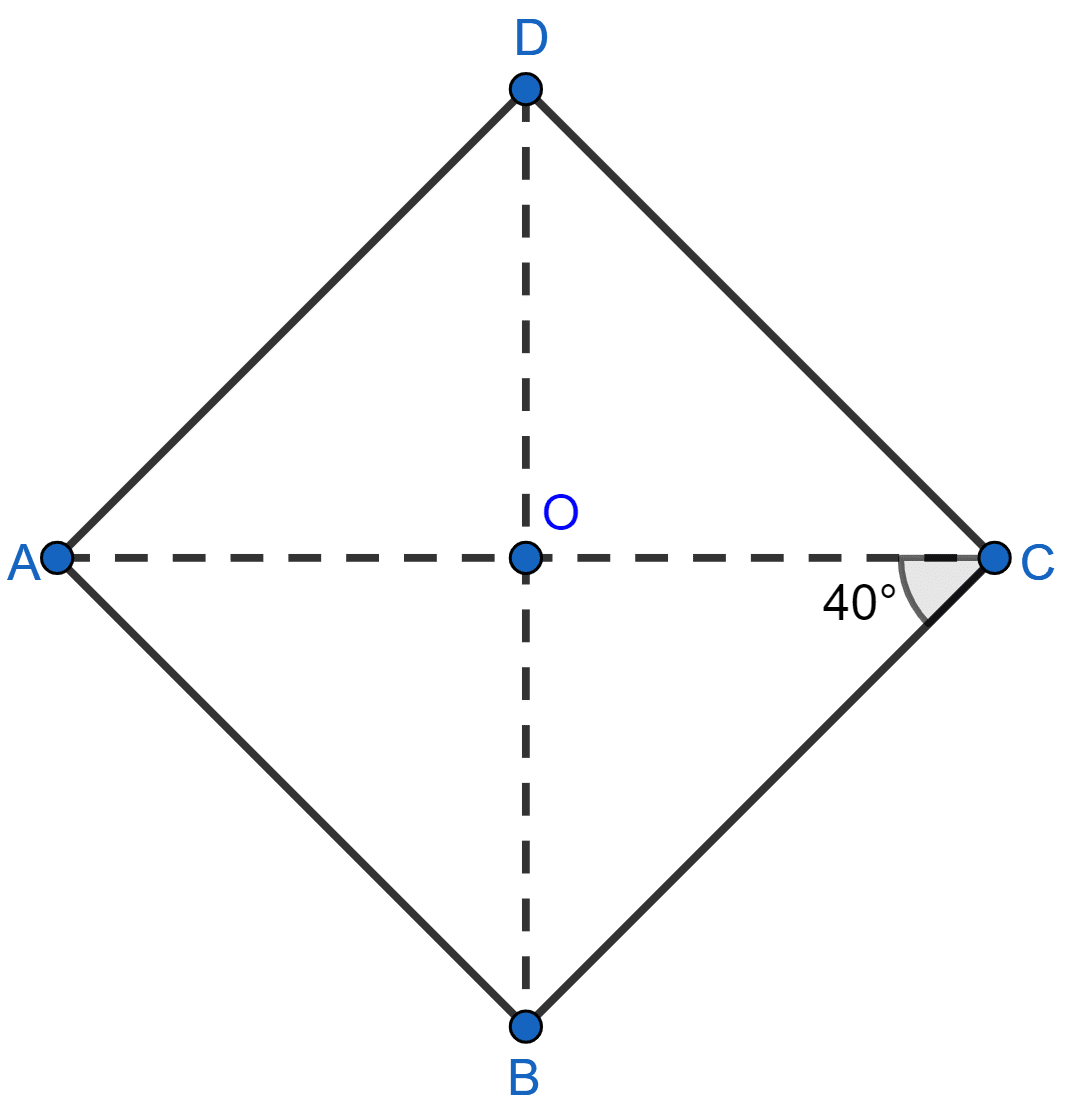 ABCD is a rhombus such that ∠ACB = 40°. Then ∠ADB is? Rectilinear Figures, ML Aggarwal Understanding Mathematics Solutions ICSE Class 9.