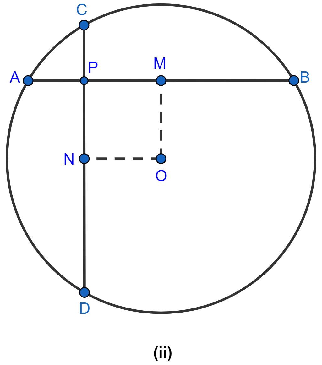 In figure, two equal chords AB and CD of a circle with center O intersect at right angles at P. If M and N are mid-points of the chords AB and CD respectively, prove that NOMP is a square. Circle, ML Aggarwal Understanding Mathematics Solutions ICSE Class 9.