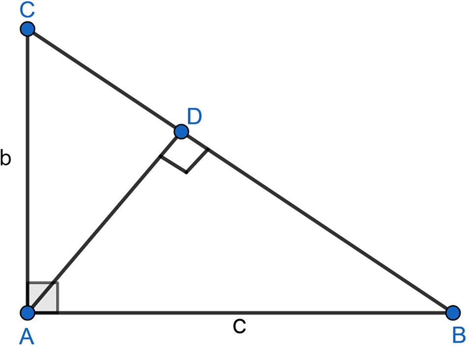 In the figure, find the length of AD in terms of b and c. Pythagoras Theorem, ML Aggarwal Understanding Mathematics Solutions ICSE Class 9.