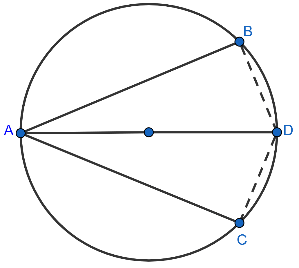 In the adjoining figure, AD is diameter of a circle. If the chord AB and AC are equidistant from its center O, prove that AD bisects ∠BAC and ∠BDC. Circle, ML Aggarwal Understanding Mathematics Solutions ICSE Class 9.