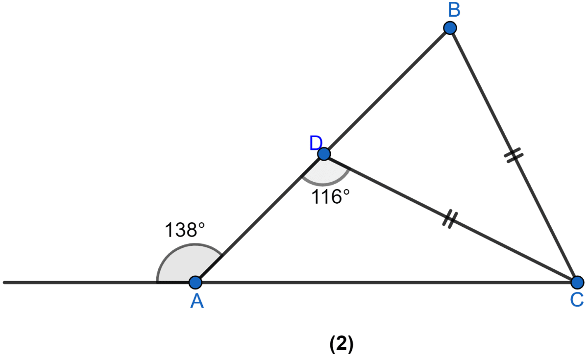 In the figure (2), BC = CD. Find ∠ACB. Triangles, ML Aggarwal Understanding Mathematics Solutions ICSE Class 9.