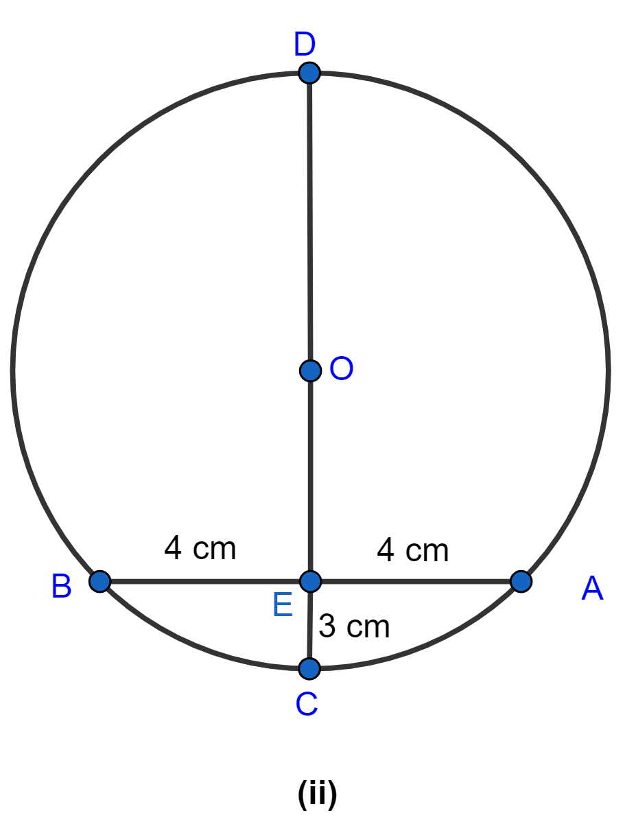 In figure, CD is the diameter which meets the chord AB in E such that AE = BE = 4 cm. If CE = 3 cm, find the radius of the circle. Circle, ML Aggarwal Understanding Mathematics Solutions ICSE Class 9.