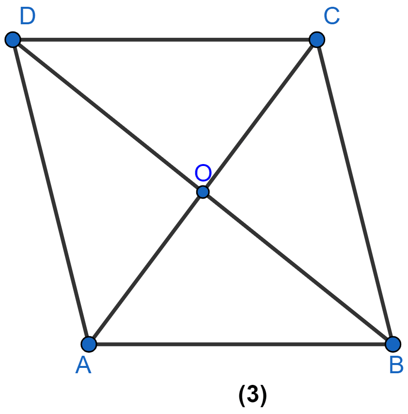 In figure (3) given below, ABCD is a rhombus and diagonals intersect at O. If ∠OAB : ∠OBA = 3 : 2, find the angles of the △AOD. Rectilinear Figures, ML Aggarwal Understanding Mathematics Solutions ICSE Class 9.