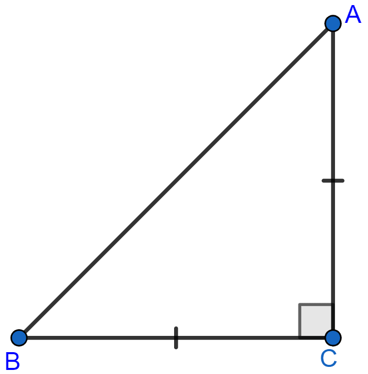 ABC is an isosceles triangle  right angled at C. Prove that AB^2 = 2AC^2. Pythagoras Theorem, ML Aggarwal Understanding Mathematics Solutions ICSE Class 9.