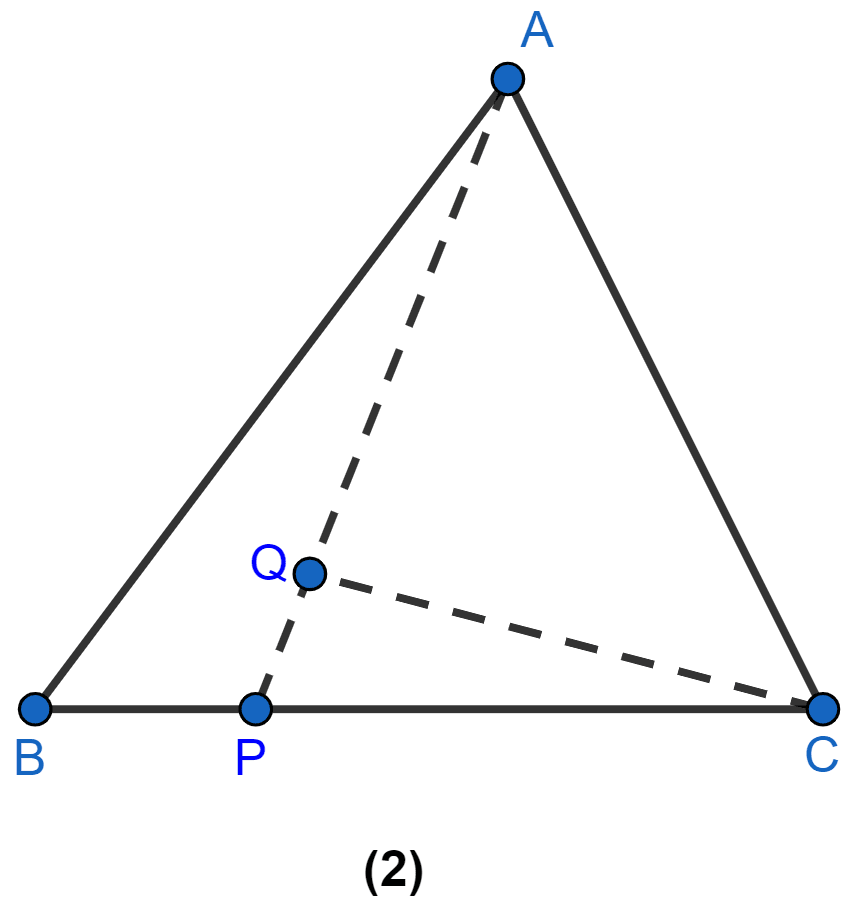 In the figure (2) given below, P is a point on the side BC of ∆ABC such that PC = 2BP, and Q is a point on AP such that QA = 5PQ, find area of ∆AQC : area of ∆ABC. Theorems on Area, ML Aggarwal Understanding Mathematics Solutions ICSE Class 9.