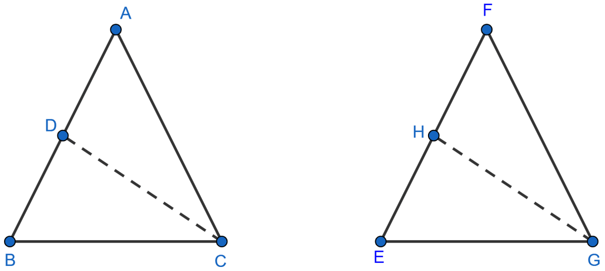 CD and GH are respectively the bisectors of Δ ACB and Δ EGF such that D and H lie on sides AB and FE of Δ ABC and Δ EFG respectively. If Δ ABC ~ Δ FEG, show that: (i) CD/GH = AC/FG (ii) Δ DCB ~ Δ HGE (iii) Δ DCA ~ Δ HGF. NCERT Class 10 Mathematics CBSE Solutions.