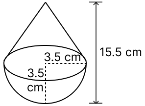 A toy is in the form of a cone of radius 3.5 cm mounted on a hemisphere of same radius. The total height of the toy is 15.5 cm. Find the total surface area of the toy. NCERT Class 10 Mathematics CBSE Solutions.