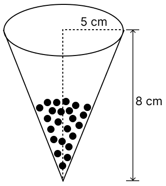 A vessel is in the form of an inverted cone. Its height is 8 cm and the radius of its top, which is open, is 5 cm. It is filled with water up to the brim. When lead shots, each of which is a sphere of radius 0.5 cm are dropped into the vessel, one-fourth of the water flows out. Find the number of lead shots dropped in the vessel. NCERT Class 10 Mathematics CBSE Solutions.