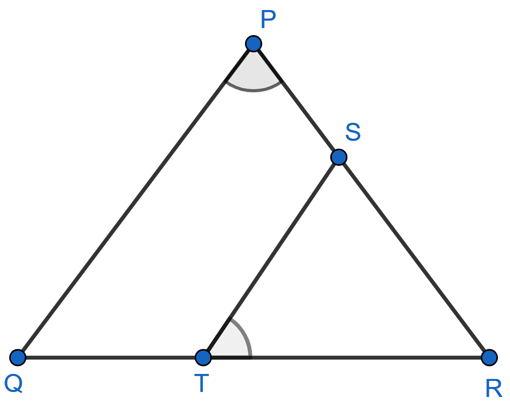 S and T are points on sides PR and QR of △ PQR such that ∠P = ∠RTS. Show that △ RPQ ~ △ RTS. NCERT Class 10 Mathematics CBSE Solutions.