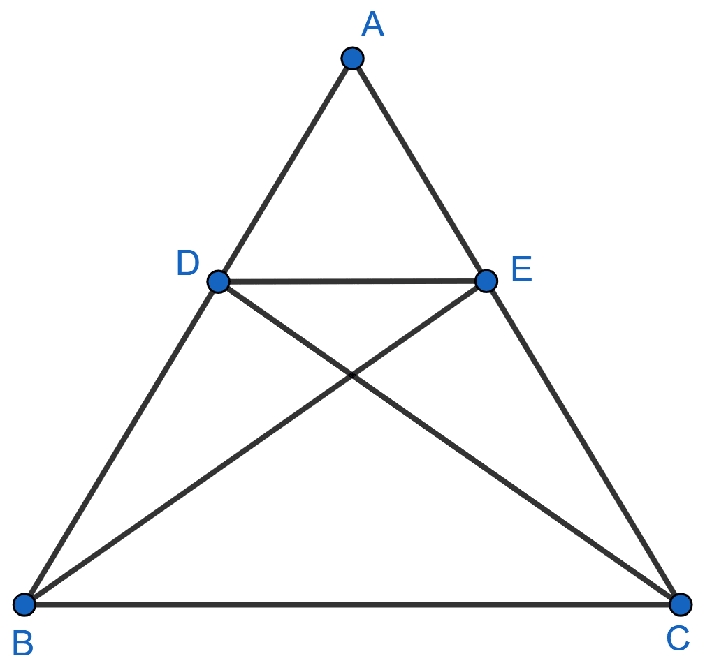 In given figure, if △ ABE ≅ Δ ACD, show that △ ADE ∼ Δ ABC. NCERT Class 10 Mathematics CBSE Solutions.