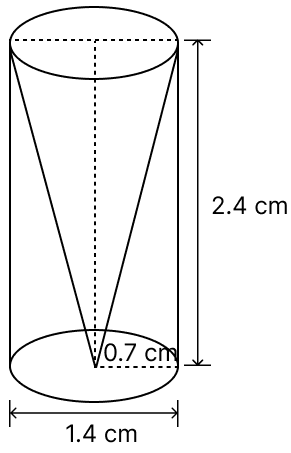 From a solid cylinder whose height is 2.4 cm and diameter 1.4 cm, a conical cavity of the same height and same diameter is hollowed out. Find the total surface area of the remaining solid to the nearest cm2. NCERT Class 10 Mathematics CBSE Solutions.