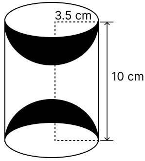 A wooden article was made by scooping out a hemisphere from each end of a solid cylinder, as shown in the figure. If the height of the cylinder is 10 cm, and its base is of radius 3.5 cm, find the total surface area of the article. NCERT Class 10 Mathematics CBSE Solutions.