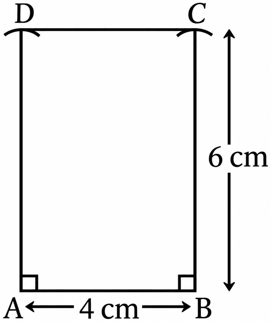 Draw a rectangle with sides of length 4 cm and 6 cm. After drawing, check if it satisfies both the rectangle properties. Playing with Constructions, NCERT Class 6 Ganita Prakash Mathematics CBSE Solutions.