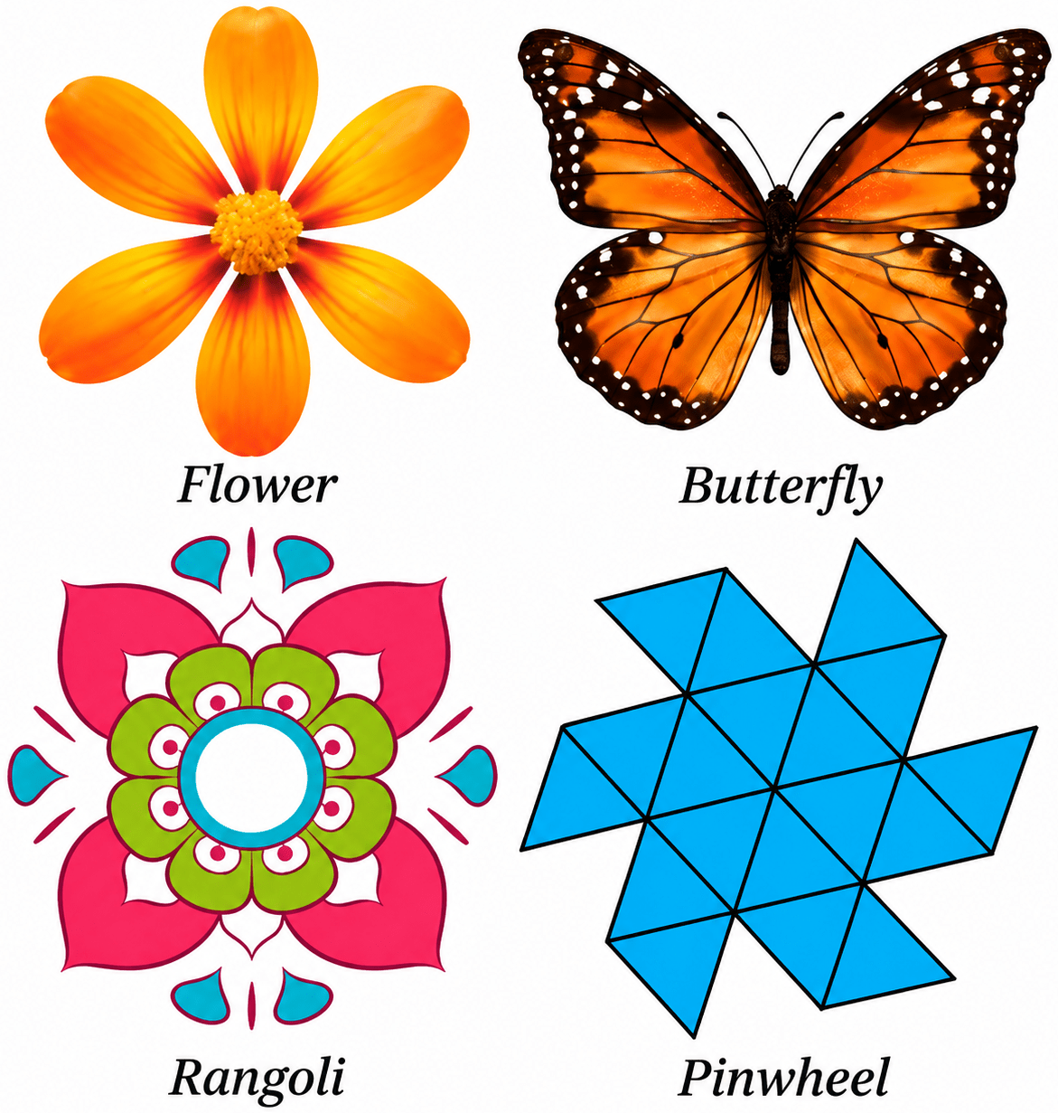 Do you see any line of symmetry in the figures at the start of the chapter? What about in the picture of the cloud? Symmetry, NCERT Class 6 Ganita Prakash Mathematics CBSE Solutions.